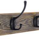 IBosins Wall Mounted Coat Rack, Entryway Hanging , Metal Wood Rack with 4 Black Literary Rustic Hooks Rail for Scarf, Bag, Towel, Key, Cap, Cup, Hat (Brown) (1 Item-4 Hooks, Brown Plate & Black Hook)