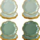 48 Pcs Sage Green Paper Plates Disposable Gradient Green Dessert Paper Plate Gold Foil Scalloped Edge Disposable Cake Plates for Birthday Baby Shower Wedding Party(7 Inches)