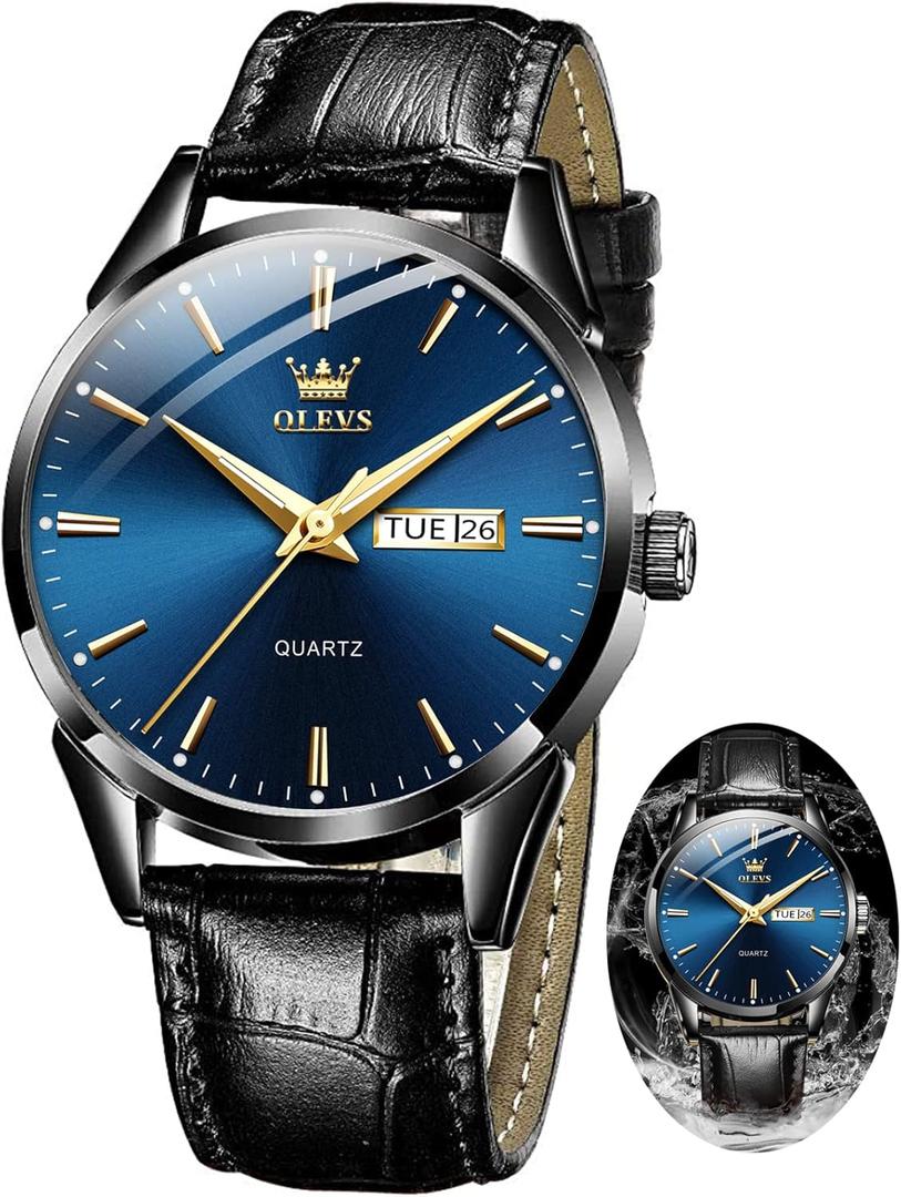 OLEVS Amazon Watches, Brown Leather Watch for Men, Men Day Date Watch, Men's Luminous Watch, Dress Watch for Men, Rose Gold Watch for Men, Men's Fashion Quartz Watch, Waterproof Brown Man Watches