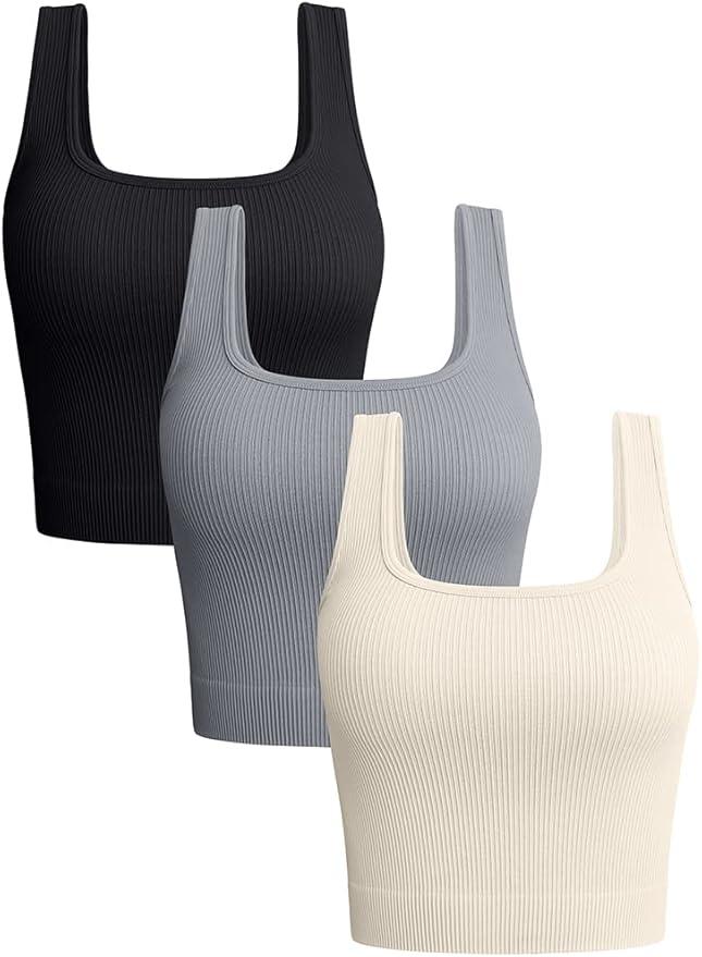 OQQ Women's 2 Piece Tank Tops Ribbed Seamless Workout Exercise Shirts 2025 Summer Basic Camis, Medium