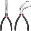 2PCS Electrical Disconnect Pliers, Automotive Electrical Connector Pliers with Anti-Slip Grip, Fuel Line Petrol Clip Pipe Plier for Push Tab Style Plugs(1*Straight&1 * 60Bend)