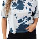 ft FENTENG Women's Crop Tops T Shirts Short Sleeve Casual Tops Round Neck Tee Shirt (Medium, Tie Dye Black)