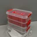 JUXYES 4-Tiers Stack Carry Storage Box With 2 Divided Tray, Transparent Stackable Storage Bin With Handle Lid Latching Storage Container for School & Office Supplies, Red