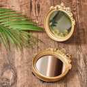 Threehoney 4 Pack Small Vintage Gold Mirror 4.1" Round Portable Bow Mirror for Women Make up Dressing Bedroom Table Decoration