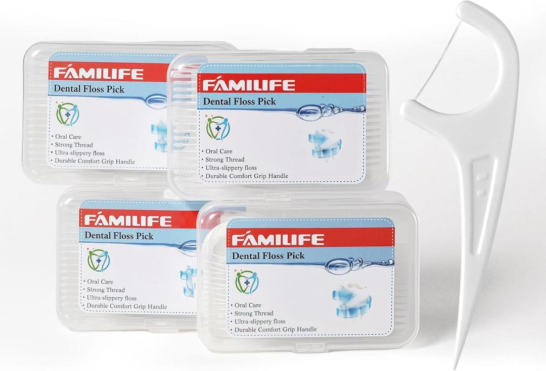 FAMILIFE Floss Picks, 240 Count Unflavored Dental Floss Cleaner, Tooth Picks Flossers with 4 Travel Handy Cases, Helps to Fight Tooth Decay and Keep Your Teeth Clean,Flossing Sticks for Family