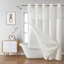 eachope Cream Long No Hook Waffle Weave Shower Curtain with snap-in Liner Replacement, 230GSM Waterproof Fabric Hotel Shower Curtain Set for Bathroom, Through Mesh Top Window,71Wx80H