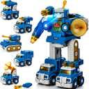 hahaland Toys for 5 Year Old Boy Birthday Gift, Stem Boys Toys 6 Year Old Boy Gifts, 5 in 1 Building Take Apart Trucks Transform to Robot Kids Ages 5-8, Montessori Creative Educational Drill Screw Set