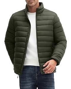 URMOSS Men's Puffer Jacket Lightweight Warm Winter Jackets for Men Windproof Insulated Puffy Coat with 3 Pockets Army Green XXL