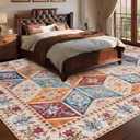 Moroccan Patchwork Boho Area Rugs 9x12 Living Room, Washable Large Rug