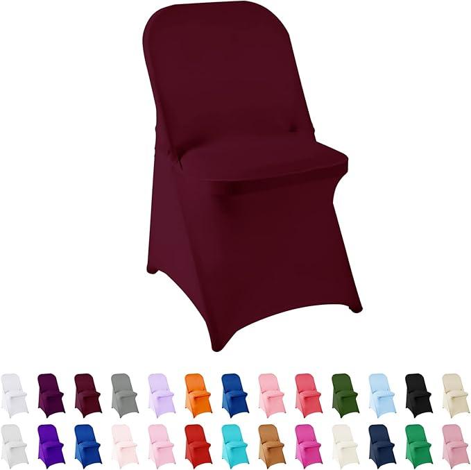 Spandex Folding Chair Covers, Black Folding Chair Slipcovers 12 PCS, Universal Fitted Chair Slipcovers for Wedding, Party, Banquet, Holidays, Celebration Burgundy