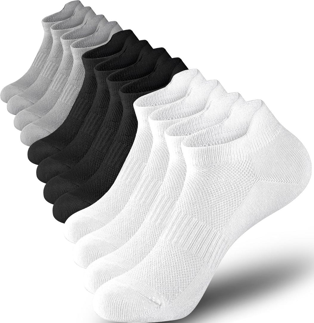 Ankle Socks for Women,Athletic Running Low Cut Women's Socks 6 Pairs (6-8, White/Black/Grey)