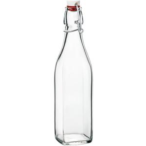 Bormioli Rocco Swing 17 oz. Square Swing-Top Glass Bottle with Airtight Seal and Metal Clamp for Drinks, Juices, Wine, or Dressings, Single Bottle