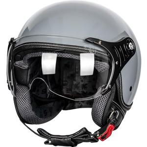 Yesmotor 3/4 Motorcycle Helmets Retro Open Face Vespa Scooters Helmet with Clear Visor for Men and Women- DOT Approved (Large)