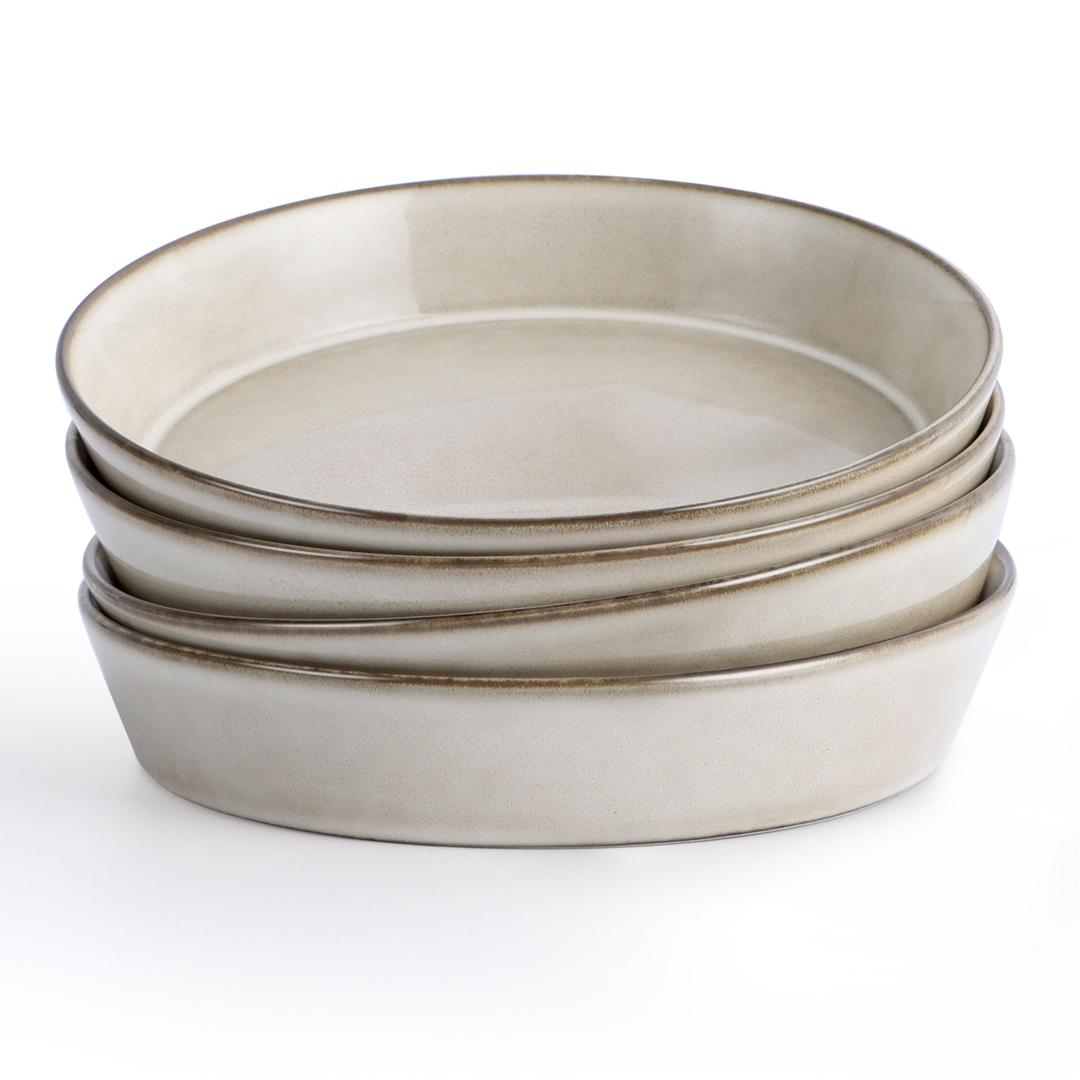 Herogo Pasta Bowls Set of 4, 34oz Large Dinner Dishes Sets, Stoneware Salad Serving Soup Bowls for Kitchen Dining, Microwave & Dishwasher Safe, Cream Khaki