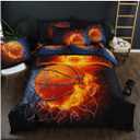 3D Sports Fire Basketball Bedding Set for Teen Boys,Duvet Cover Sets with Pillowcases,Queen Size 87x94,3PCS,1 Duvet Cover+1 Pillow sham
