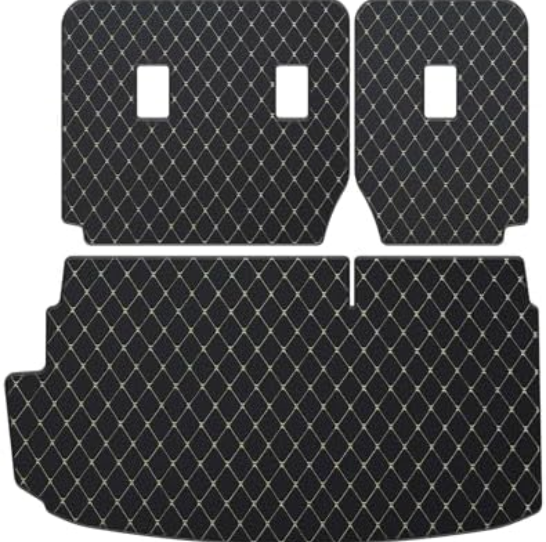 Cargo Mat & Backrest Mat Compatible with 2015-2025 Ford Edge (Include Rear Left and Right Side Panels) PU Leather All Weather Full Coverage Waterproof Trunk mat (Black & Beige Stitching)