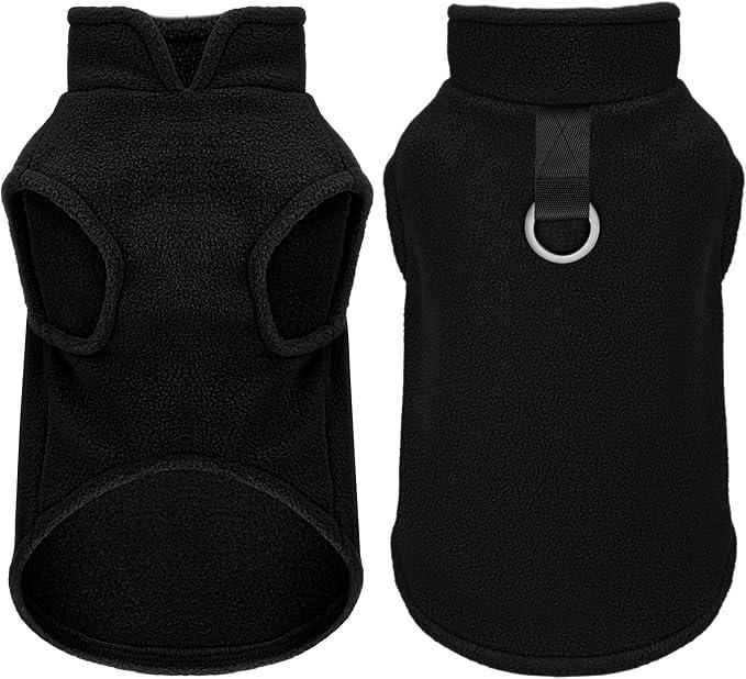 Dog Fleece Vest Pullover Warm Jacket Cozy Sweater with Leash Ring for Small Cats Dogs (M, Black)