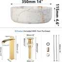 White Marbling Bathroom Vessel Sink with Waterfall Faucet and Pop-Up Drain Combo,14 Inch Ceramic Vessel Sink Above Counter Round Bathroom Sink Bowl,Small Sink for Bathroom