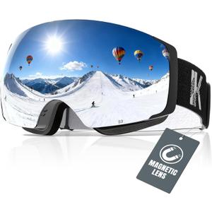Innerking Interchangeable Ski Goggles, Magnetic Lens Snow Goggles, OTG Anti Fog Snowboard Goggles for Women Men Adult Youth (2025 Edition, A1 - Blackframe Silverlens Vlt10%)