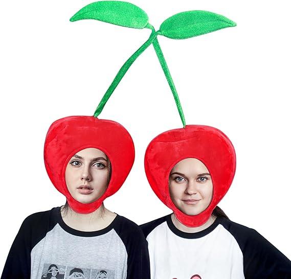 Funny Cherry Hat Cute Hat Novelty Plush Hat Cherry Party Hat Dress Up Hat for Halloween Costume Cosplay Party, Pack of 2