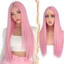 BARSDAR Long Straight Pink Wig - Long Straight Middle Part Pink Wigs for Women - 28 Inch Natural Looking Thick Soft Synthetic Hair Replacement Wigs Daily Party Halloween Wig