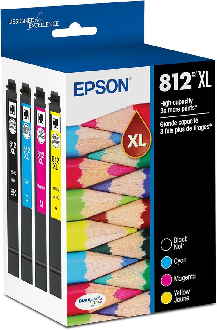 Epson 812 DURABrite Ultra Ink High Capacity Black & Color Cartridge Combo Pack (T812XL-XCS) Works with Workforce Pro WF-7310 ,7820, 7840, EC-C7000