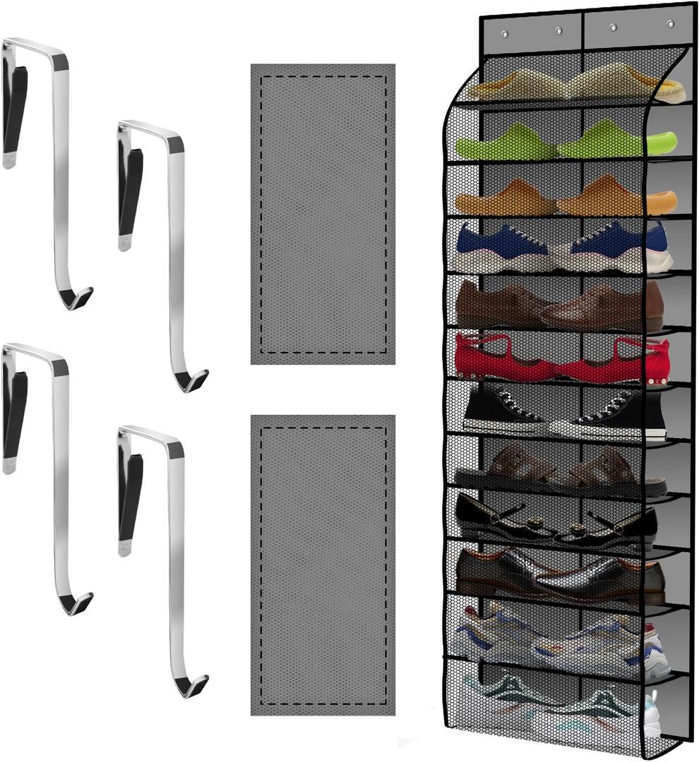 Kotkn Over The Door Shoe Organizer with 12 Large Breathable Pockets - Durable Hanging Storage for the Entire Family's Shoes (Gray)