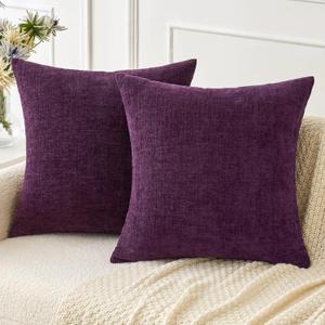 MIULEE Pack of 2 Couch Throw Pillow Covers 18x18 Inch Soft Plum Purple Chenille Pillow Covers for Sofa Living Room Solid Dyed Pillow Cases