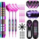 Soft Tip Darts Set - Darts Plastic Tip Sets, 3Pack Professional Plastic Tips Dart with Extra 12 Soft Tips and 6 Replace Dart Leaf for Beginners & Pro Players (Purple)