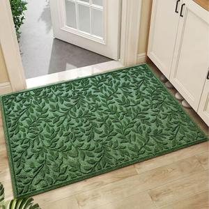 Bulijojo Sturdy Front Entrance Doormats,Durable Heavy Duty Welcome Mat,Thick Absorbent Natural Rubber Non Slip Mat,Easy Clean Entryway Mat Leaves Green, 47" x 32"