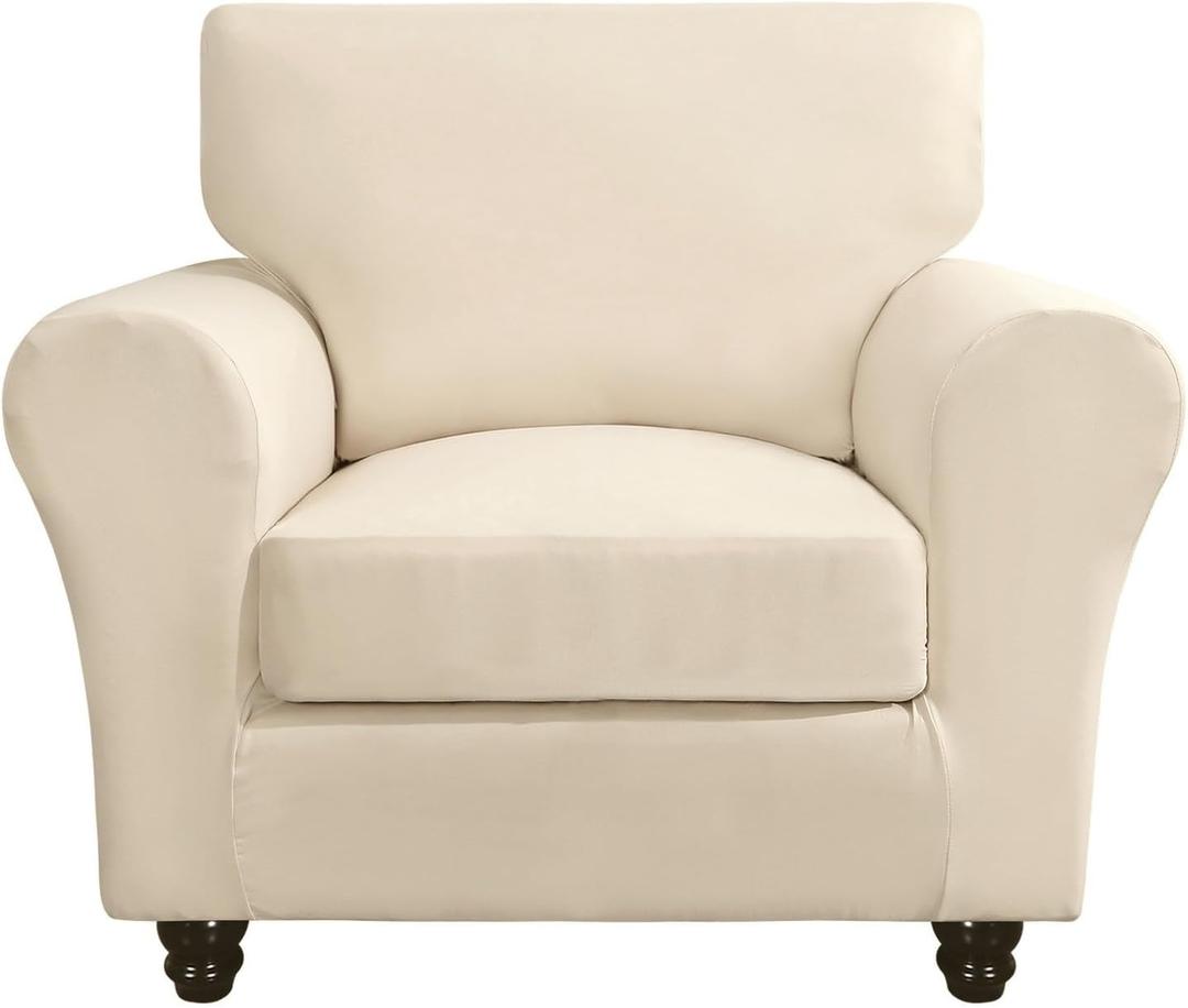 SearchI Stretch Sofa Cover Couch Covers, 2 Piece Armchair Slipcover with Separate Chair Cushion Cover, Washable Furniture Protector for Living Room(Armchair, Beige)