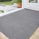 DEXI Indoor Door Mat 17x30, Washable Entrance Mats with Non Slip Rubber Back, Ultra Thin Entryway Mats Absorbent Dirt Carpper Front Back Doormat for Entry Floor Inside Home, Grey (1'5" x 2'6" (Rectangular))