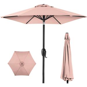 Best Choice Products 7.5ft Heavy-Duty Round Outdoor Market Table Patio Umbrella w/Steel Pole, Push Button Tilt, Easy Crank Lift - Rose Quartz