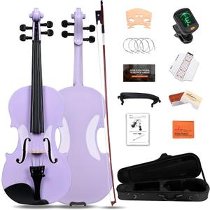 ADM Acoustic Violin for Kids Beginners,1/2 Size Acoustic Violin Fiddle for Teens Students Violin Starter Kit with Hard Case, E-Tuner, Rosin, Shoulder Rest, Bow, Extra Strings, Free Lessons, Purple