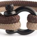 Mens Rope Bracelet - Stainless Steel Black Shackle, Extremely Durable and Scratch Resistant Waterproof Paracord, Handmade, Nautical Wristband for Men (Brown)