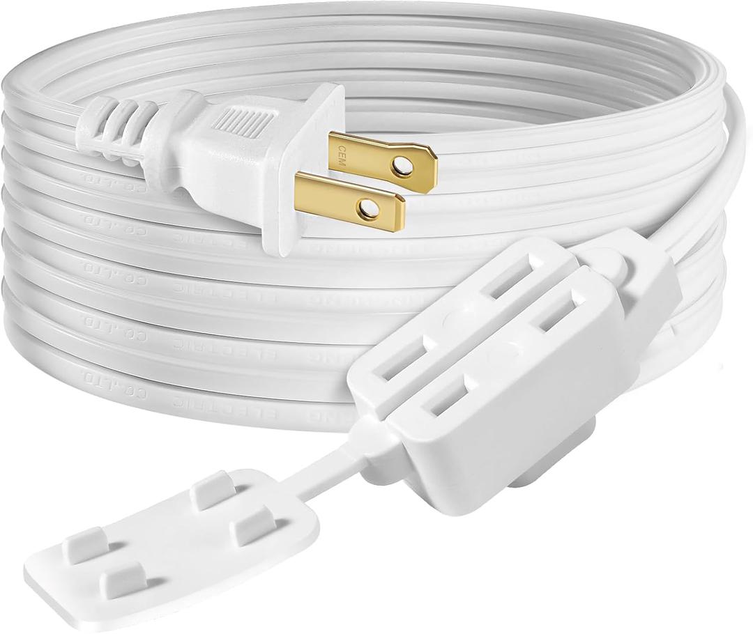 ETL Certified 1-Pack SPT2 16AWG 2 Prong Power Extension Cord, 13 Amp 1625 Watts, VSEER Polarized 3 Outlets with Safety Cap Protect for Home Office, White (6 Feet)