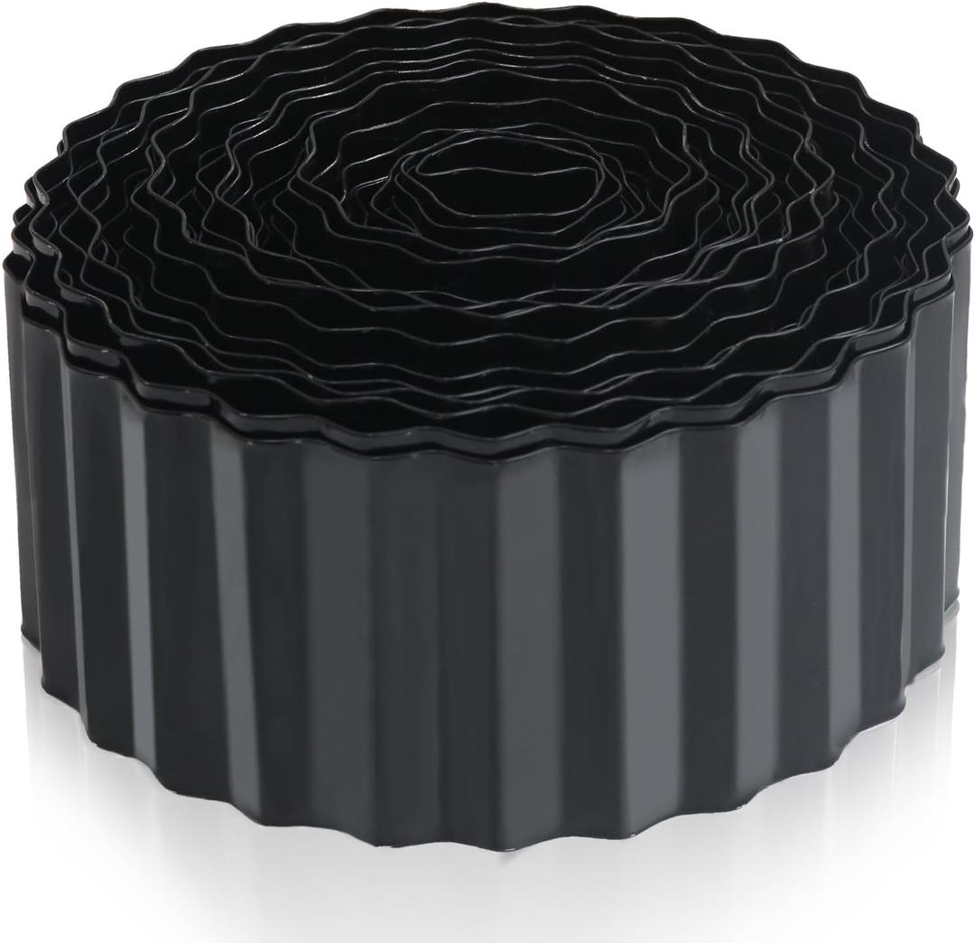 Quibbay Metal Corrugated Garden Edging, 4" x 50Ft Landscape Edging for DIY Flower Beds, Flexible Bender Border for Lawn, Garden and Yard, Sturdy Galvanized Garden Edging, Black