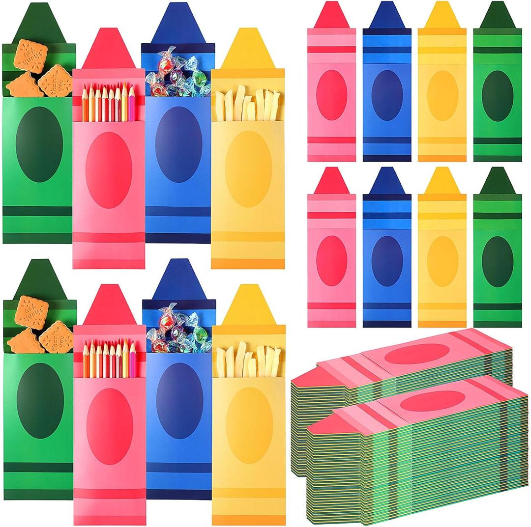 100 Pcs back to school treat bags crayon candy Shaped Birthday Snack Bags Teacher First Day of School for Kids Pencil Shaped Case for Classroom Gift Candy Crayon Case for Party Favors
