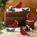 Pinkunn 6 Pcs Christmas Cardinal Tabletop Decorations Set Winter Tiered Tray Decor Cardinal Bird Red Wooden Signs Tabletop Rustic Farmhouse Decor for Home Table Shelf
