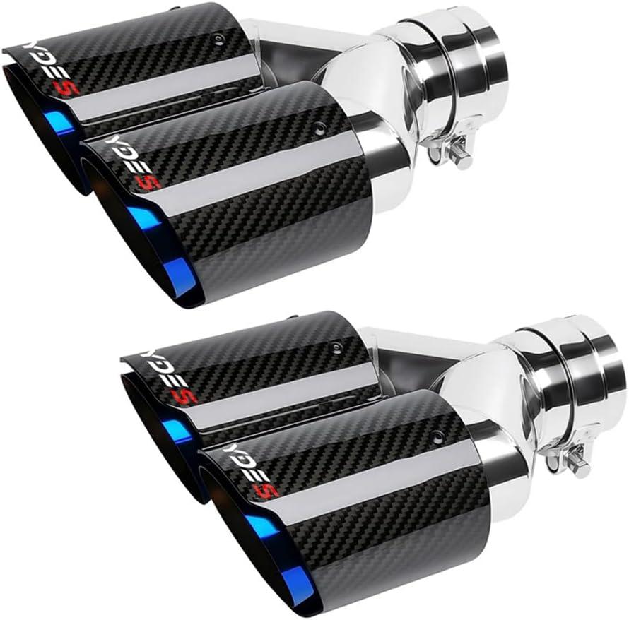 YDES 2.5-Inch Inlet 3.5-Inch Outlet Set of Dual Car Exhaust Tips Fit for 63 mm or 2.5 Inch Stainless Steel Carbon Fiber Tailpipe Exhaust Pipe(2pcs) Blue