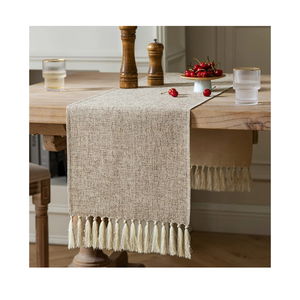 ZeeMart Beige Table Runners 90 Inches Long, Burlap Linen Style Rustic Farmhouse Table Runner, Long Boho Dining Table Runner, 13x90 Inches, Oatmeal Beige