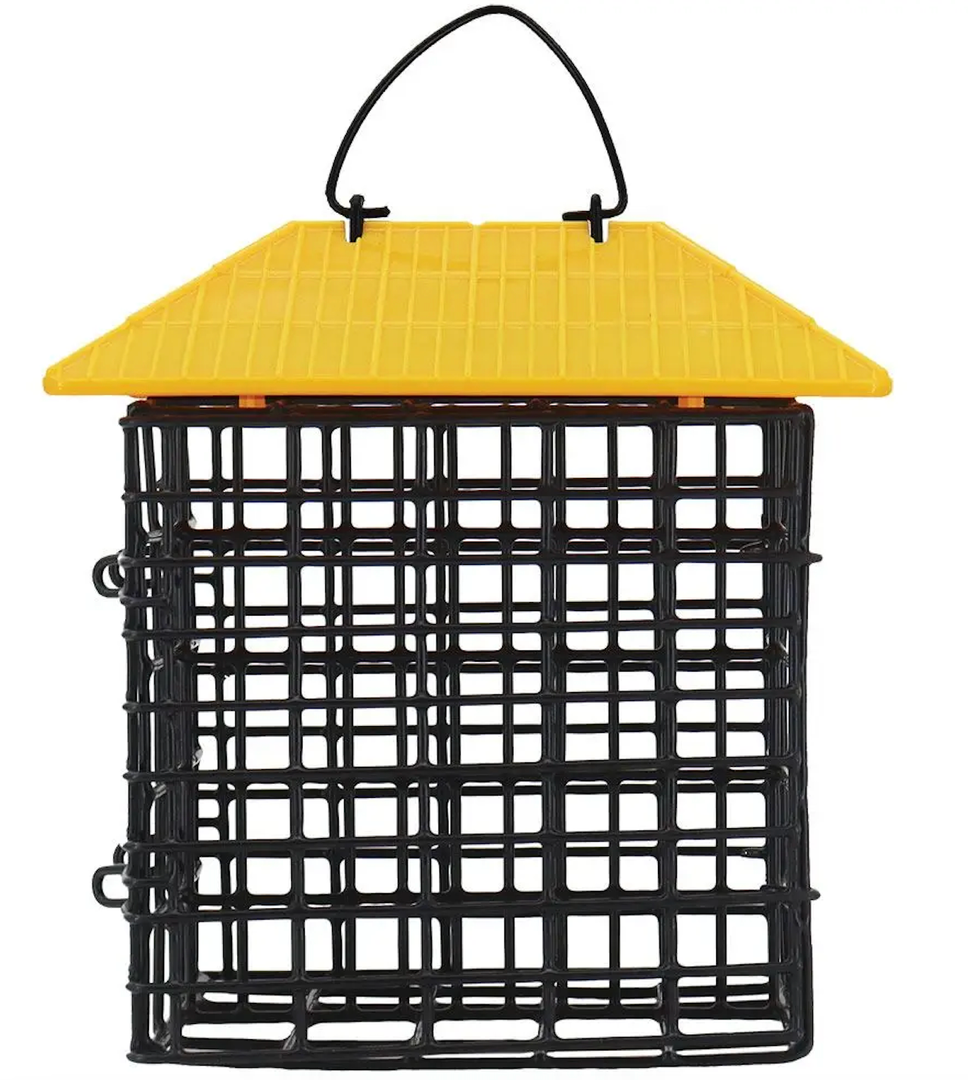 More Birds Double Suet Feeder with Weather Guard, 6.5" L X 4.25" W X 7.25" H, Yellow