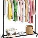 Buzowruil Clothing Clothes Rack Standard Rod Simple Rolling Metal Garment Rack Organizer Freestanding Hanger with Wheels,Black
