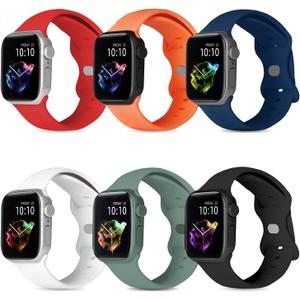 6 Pack Sport Bands Compatible with Apple Watch Band Red, white, black (Red white black rising sun orange night Paris gray)
