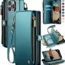 Defencase for iPhone 14 Pro Case, RFID Blocking iPhone 14 Pro Wallet Case for Women and Men with Credit Card Holder Zipper PU Leather Protective Cover for Apple iPhone 14 Pro Phone Case, Blue Green