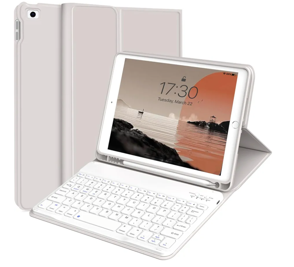 kenke for iPad 6/5th Generation Case with Keyboard 9.7 Inch 2018/2017 iPad Air 2/1, Detachable Wireless Bluetooth iPad Keyboard Case with Built-in Left Side Pencil Holder Auto Wake/Sleep (Gray)