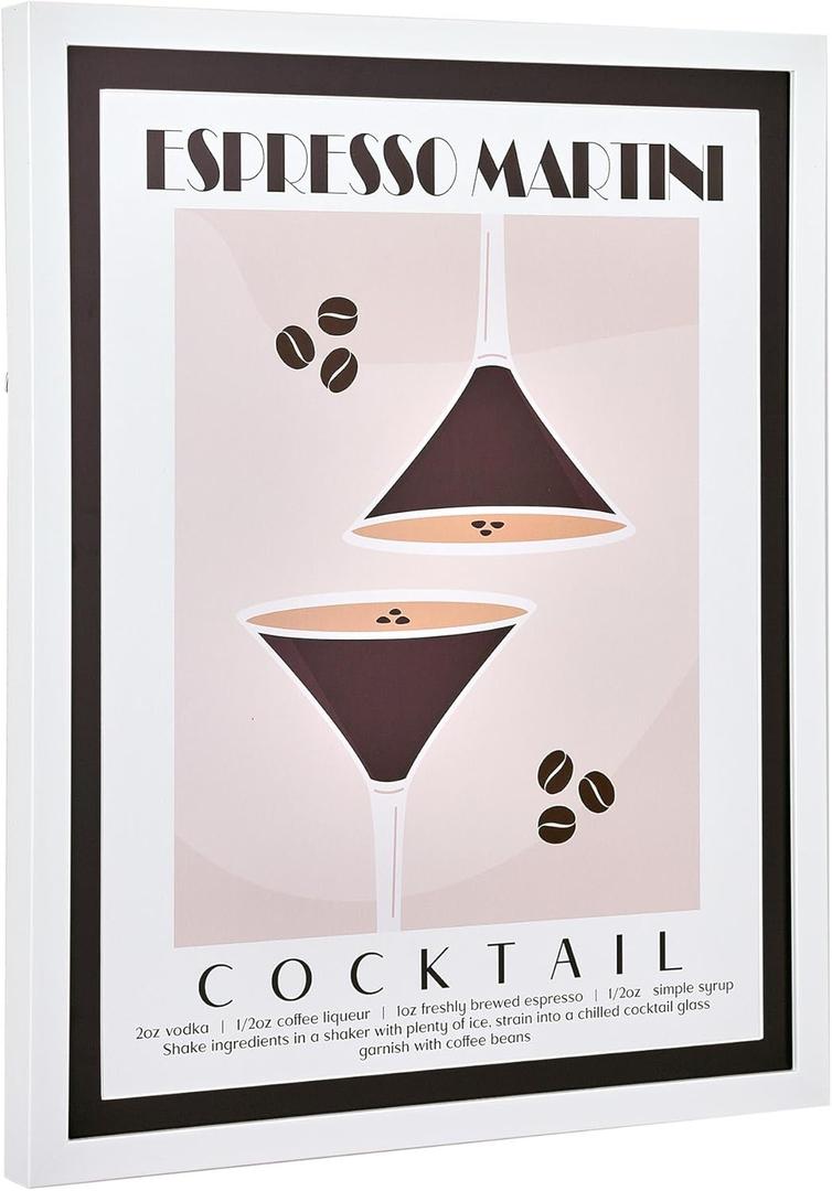 American Art Decor Framed Espresso Martini Cocktail Art Eclectic Home Decor Wall Prints Bar Sign (Black)