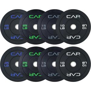 CAP Barbell 2-Inch Olympic Bumper Plate Weight Set with 6 Post Rack | 100-370 lbs | Multiple Options