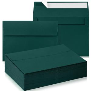 Harloon 100 Pcs A9 Invitation Envelopes 5.75 x 8.75 Inch Self Adhesive Wedding Invitation Envelopes Paper Greeting Card Envelope for Photos Letters Baby Shower Office 110 Gsm Paper(Dark Green)