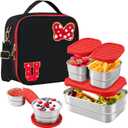 Insulated Lunch Box Set, Bow Mouse Preppy Initial Lunch Bag With Stainless Steel Bento Box, Cooler Snack Food Containers Back To School Gift Girls Teens Kid Women For Picnic Park Work Travel Black U